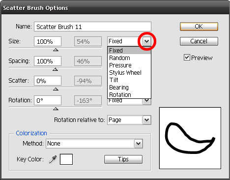 scatter brush settings