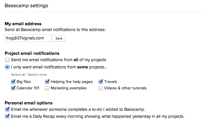 Basecamp vs Podio - Basecamp Project Emails Notifications